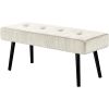 Mid-Century Beige Corduroy Upholstered End of Bed Bench with Black Metal Legs