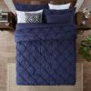 King Size All Season Pleated Hypoallergenic Microfiber Reversible 3 Piece Comforter Set in Navy