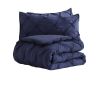 King Size All Season Pleated Hypoallergenic Microfiber Reversible 3 Piece Comforter Set in Navy