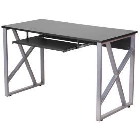 Contemporary Black Laminate Office Computer Desk with Keyboard Tray