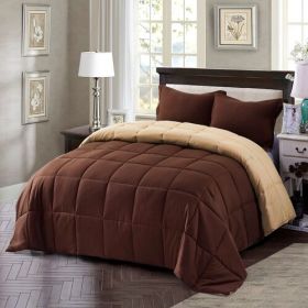 King/Cal King Traditional Microfiber Reversible 3 Piece Comforter Set in Brown