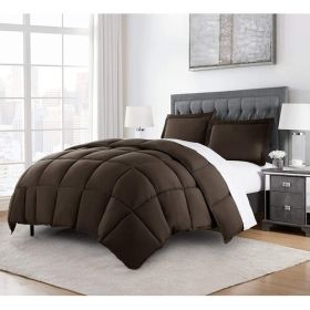 Queen Size Reversible Microfiber Down Alternative Comforter Set in Brown