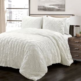 King Size Soft Pleated Cotton 3 Piece Comforter Set White