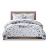 Twin XL 6-piece White Grey Floral Pattern Microfiber Comforter Set