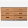 Modern Farmhouse Solid Wood 6 Drawer Double Dresser in Light Brown Finish