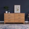 Modern Farmhouse Solid Wood 6 Drawer Double Dresser in Light Brown Finish