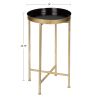 Gold Finish Metal Round Nightstand End Table with Removable Black Tray Top