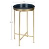 Gold Finish Metal Round End Table Nightstand with  Removable Navy Blue Tray Top