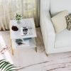 Industrial Modern Gold Metal White Wood Top Nightstand End Table with Shelf