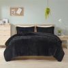 King/CAL King Black Soft Sherpa Faux Fur 3-Piece Comforter Set with Pillow Shams