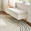 Mid-Century Modern Bed Storage Bench with Ivory Velvet Seat and Gold Legs