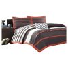 Twin / Twin XL Comforter Set in Dark Gray Orange White Stripes