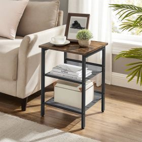 Modern Industrial End Table Nightstand Black Metal Brown Wood Top Side Table