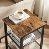 Modern Industrial End Table Nightstand Black Metal Brown Wood Top Side Table