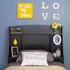 Twin size Bookcase Storage Headboard in Black Wood Finish