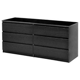 Modern 6 Drawer Double Dresser in Black Woodgrain Finish