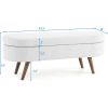 Mid-Century Modern Boho Style White Linen End of Bed Storage Bench