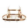 Oval Ceiling Mount Kitchen Pot Rack in Copper Finish with 2 Lights