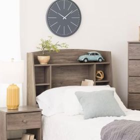 Twin size Modern Bookcase Headboard in Grey Brown Wood Finish