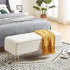 White Sherpa Fabric Upholstered End of Bed Storage Bench with Gold Finish Legs