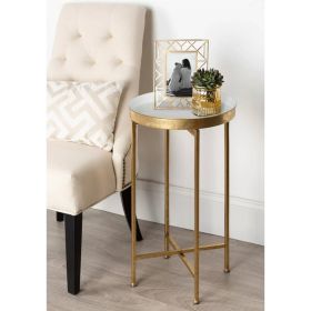 Gold Metal Round Nightstand End Table with Removable White Tray Top