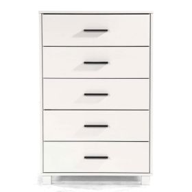 Modern Farmhouse Solid Wood 5 Drawer Bedroom Chest in White Wooden Finish