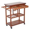 Kitchen Island Cart with Wine Rack and Wooden Cutting Board Top