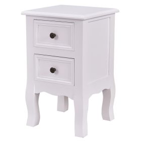 White Wooden 2-Drawer Accent End Table Nightstand