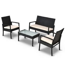 4 PCS Outdoor Patio Furniture Set Table Chair Sofa Cushioned Seat Garden