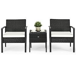 3 pcs Outdoor Patio Rattan Furniture Set with Cushion