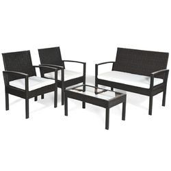 4 pcs Patio Rattan Table Chair Set Cushioned Seat Gargen Furniture