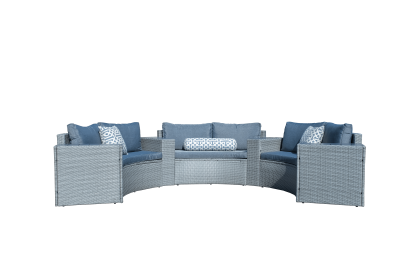 Outdoor Patio Furniture Seating Set; 7-Piece Half-Moon Sectional Round Patio Furniture Set Curved Outdoor Sofa with Wedge Tables; Seat Cushions; Gray