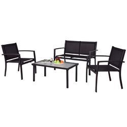 4 pcs Patio Steel Frame Coffee Table Furniture Set