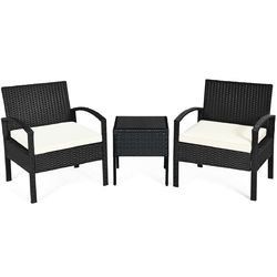 3 pcs Patio Rattan Furniture Set Sofa Cushioned Table Garden