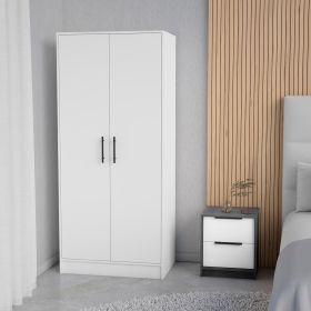 Mercer 2-Piece Bedroom Set, Armoire + Nightstand, White and Smokey Oak