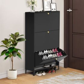 3 Drawer All Steel Shoe Cabinet, Freestanding Shoe Rack Storage Organizer with Flip Door, Modern Tipping Bucket Shoe Cabinet for Entryway, Hallway