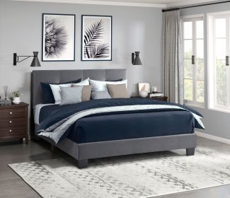 1pc Full Platform Bed Dark Gray Velvet Upholstered Adjustable Height Headboard Button Tufted Solid Wood Bedroom Furniture