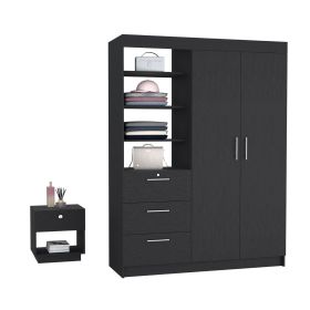 Peyton 2 Piece Bedroom Set, Armoire + Nightstand, Black