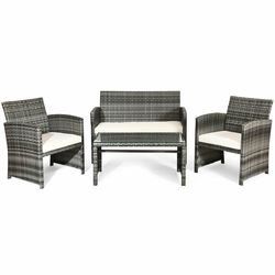 4 Pcs Patio Rattan Furniture Set Glass Table Top Sofa