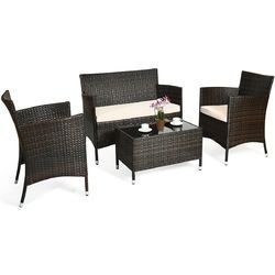 4 Pcs Patio Rattan Conversation Set Outdoor Wicker Furniture Set