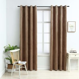 Blackout Curtains with Rings 2 pcs Beige 54"x95" Velvet