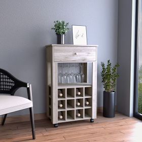 Bar Cart Bayamon, Twelve Wine Cubbies, Four Legs, Light Gray Finish