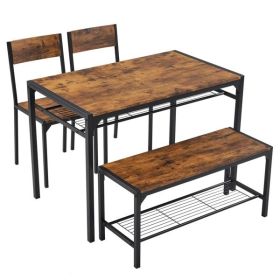 Dining Table Set for 4, Kitchen Table with 2 Chairs and a Bench, 4 Piece Kitchen Table Set for Small Space, Home Kitchen Bar Pub Apartment