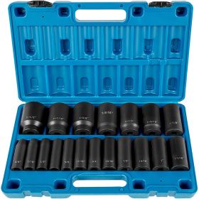 VEVOR Impact Socket Set 1/2 Inches 19 Piece Impact Sockets, Deep Socket, 6-Point Sockets, Rugged Construction, Cr-V