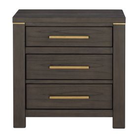 1pc Elegant Look Nightstand of 3 Drawers Gold Tone Pulls Brown Gray Silver Finish Modern Bedroom Furniture