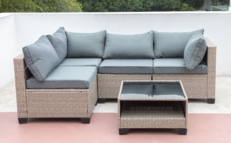 5-Piece Patio Furniture Set, All-Weather Outdoor Conversation Set Sectional Sofa with Water Resistant Grey Thick Cushions