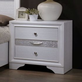 Contemporary 1pc Nightstand White Finish Silver Accents Hidden Jewelry Drawer Nickel Round Knob Bedside Table Bedroom Furniture