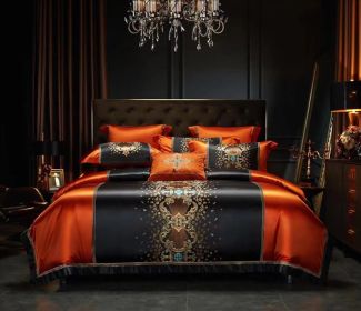 Silk Cotton Embroidery Four-piece Set Bed Sheet Bedspread (Option: Irena Orange-4 Piece Bed Sheet Set)