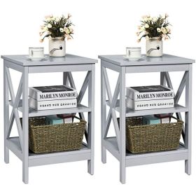 3-Tier X-Design Nightstands with Storage Shelves for Living Room Bedroom (Color: Gray)