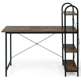 48-Inch Reversible Computer Desk with Storage Shelf (Color: Rustic Brown)